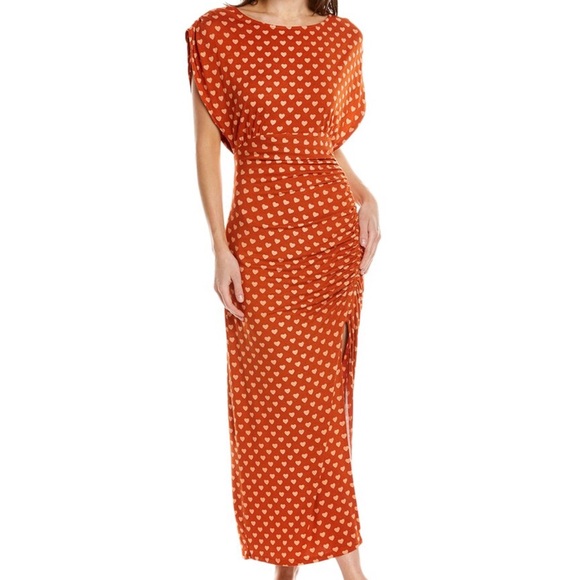Free People Dresses & Skirts - FREE PEOPLE Lakeside Heart MIDI Dress Orange High gathered Slit EUC Size small